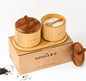 keechee Bamboo Salt Cellar with Acacia Lid & Spoon, 7.7oz Capacity with Built-In Spoon Slot & Labels, Two-Tone Countertop Seasoning Container (Single Compartment - 2 Pack)