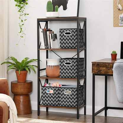 Collapsible Cube Storage Bins Chevron Cloth Storage Inserts Cubes Folding Fabric Storage Boxes 10.5x10.5 X 11 In Black Storage Baskets Drawer for Cube Organizer Storage QY-SC10-6