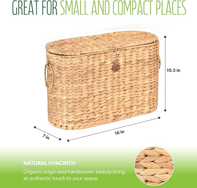 SIEUSALEVN Toilet Paper Storage, Water Hyacinth Baskets with Lid, Toilet Paper Baskets for Storage Holder 6 Rolls, Papers Basket with Built-in Handles for Organizer, Bathroom Accessories Organizer
