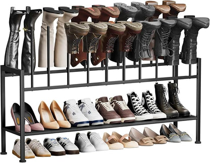DIMJ Boot Rack 3-Tier - Black Metal Boot Storage Rack for Tall Boots Organizer Tall Boots, Multiuse Shoe Rack for Boots, Sneakers, High-Heels, Entryway, Fit for 10 Pairs, Black