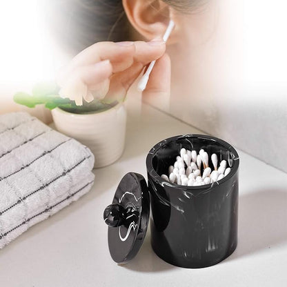 Qtip Holder Bathroom Canister with Mable Look,Resin Qtip Dispenser Vanity Storage Jars Organizer for Cotton Ball,Qtip,Cotton Swab,Bath Salts-Ink Black