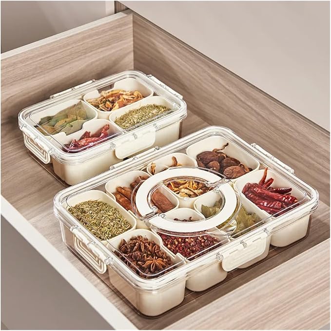 Kitchen Seasoning Storage Box Spice Box Integrated Multi Grid Storage Sealed Tank Moisture-Proof Salt Tank Kitchen Supplies Tool(4 Long)