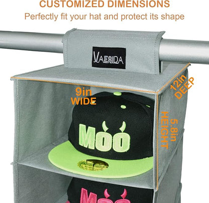 VAESIDA 10 Shelf Hat Rack Hanging Closet/Organizer for Storage - Best Baseball Cap Holder, Gray