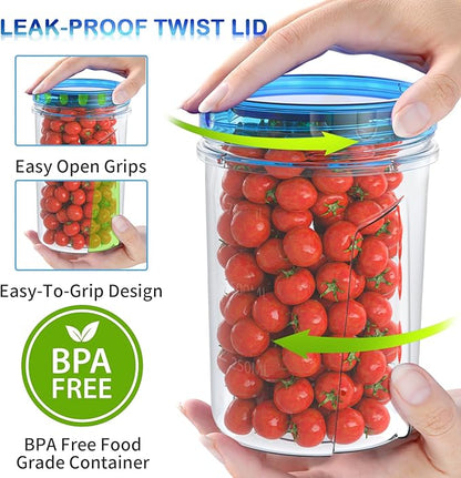 [32 oz 10 Pack] Food Storage Freezer Containers Clear Bottom with Blue Twist Top Lids Reusable, Plastic Airtight Meal Prep Containers BPA Free | Stackable | Leakproof | Microwave/Dishwasher Safe