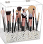 Vevitts Acrylic Makeup Brush Holder, Clear Cosmetic Storage Box with 3 Brush Holders, Dust Cover, Large-Capacity Split Design for Organizing Vanity Desk
