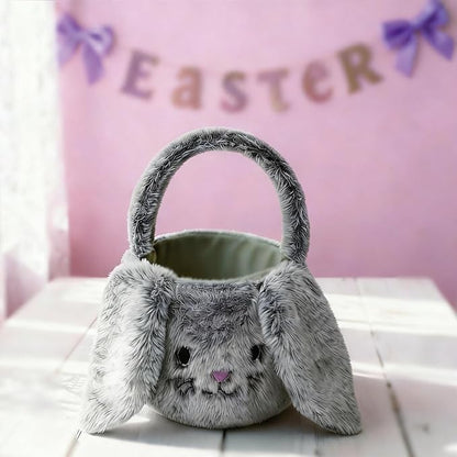 Easter Bunny Basket Plush Decorative Basket for Eggs Candy and Small Gifts (Gray)