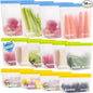 Lerine 14 Pack Reusable Freezer Bags Stand-Up Dishwasher Safe, BPA-Free Reusable Gallon Bags, Leakproof Food Storage Bags for Meat Vegetables Bread Travel (Multicolor, 4 Gallon 6 Sandwich 4 Snack)