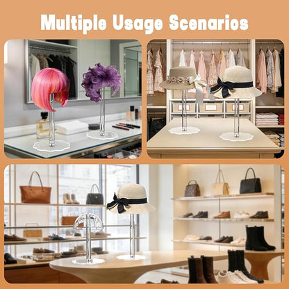 2 Pack Acrylic Wig Hat Display Stand Height Adjustable, Clear Wig Display Rack Stand Countertop Domed Hat Holder, Tabletop Baseball Cap Hat Stands for Shop Window Display(9.8"-16.5" H)