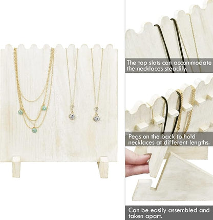 Ikee Design Set of 2 Wood Necklace Jewelry Display Stand for 8 Necklaces, Necklace Display Holder Organizer, Wash White Color
