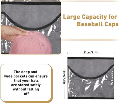 BiCINE Hat Rack for Baseball Caps, 24 Pocket Over The Door Hat Organizer Storage, Hat Holder for Door with 3 Hooks, Grey - 1 Pack
