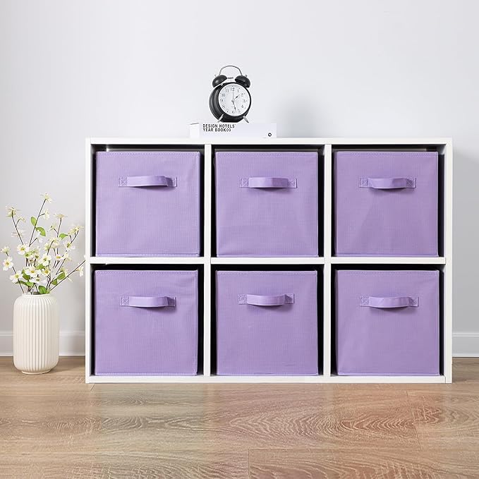Stero Fabric Storage Bins 6 Pack Fun Colored Durable Storage Cubes with Fabric Handles Foldable Cube Baskets for Home, Kids Room, Closet and Toys Organization Purple