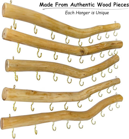 15.7-Inch Rustic Wood Wall Hanging Jewelry Organizer (Small Branch with 9 Metal Hooks)