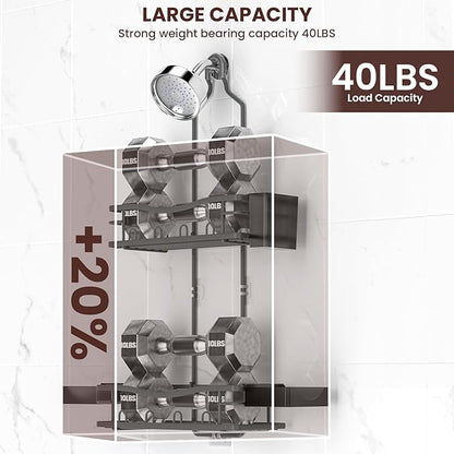 REINHARDT Shower Caddy Hanging, Rustproof Bathroom Caddy Anti-Swing Shower Organizer No Drilling Bath Racks with Soap Holder Multi Hooks Bathroom Storage for Shampoo Sponge, Grey