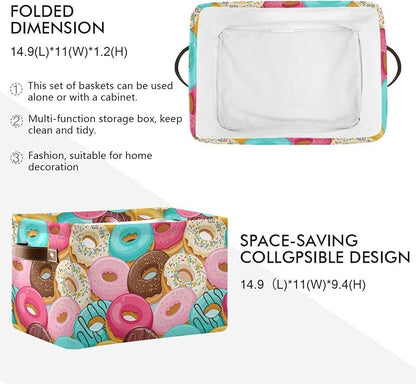 Donuts Storage Basket Bin, Large Cube Storage Box Canvas Collapsible Storage Organizer for Home Office Closet - 15 L x 11 W x 9.5 H