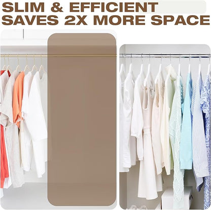 50 Pack Beige Velvet Hangers,Non Slip,Heavy-Duty,Slim,Space Saving,with Felt Surface and Gold 360°Swivel Hook,for Pants,Outfit,Skirts,Suits,Coats,Dresses ect.