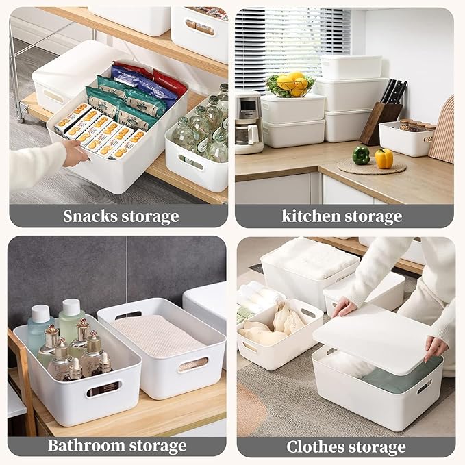 Set Of 6 Plastic Storage Bins,10×7×6 inch Versatile Kitchen Pantry Organization and Storage,for Plastic Storage Container Under Bed,Under Sink Bathroom Organizer (White, 6XS)