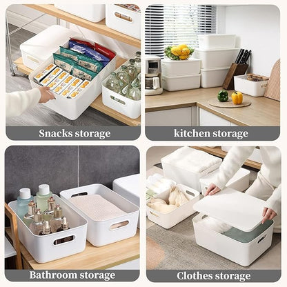 Set Of 6 Plastic Storage Bins,10×7×6 inch Versatile Kitchen Pantry Organization and Storage,for Plastic Storage Container Under Bed,Under Sink Bathroom Organizer (White, 6XS)