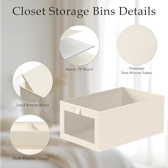 Criusia Beige Linen Closet Organizers and Storage, 8 Pack Foldable Mesh Window Large Linen Closet Baskets