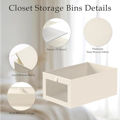 Criusia Beige Linen Closet Organizers and Storage, 8 Pack Foldable Mesh Window Large Linen Closet Baskets