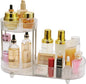 Makeup Organizer Rotating Perfume Tray 5-compartment Cosmetic and Skincare Organizers Makeup Brush Holder for Bathroom Vanity Bedroom Counter Countertop (Transparent-Silver Foot Mat)