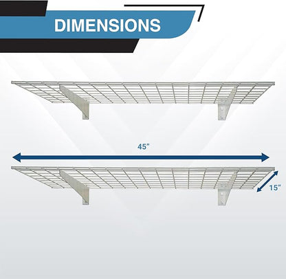 Hyloft 00967 2-Pack Heavy Duty Steel Garage Shelving, 45”x 15” Wall Mounted Shelve,Max Shelf Load 200 Pounds, White Powder Coated