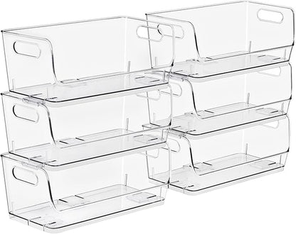 Sorbus Stackable Storage Bins Open Front, Clear Stackable Storage Bins, Pantry Bins for Storage and Organization, Acrylic Stackable Bins for Kitchen, Clear Pantry Organizer Bins (Small Wide 6 Pack)