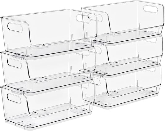 Sorbus Stackable Storage Bins Open Front, Clear Stackable Storage Bins, Pantry Bins for Storage and Organization, Acrylic Stackable Bins for Kitchen, Clear Pantry Organizer Bins (Small Wide 6 Pack)