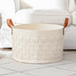 BOLDMONEKY Blankets Basket 20" x20 " x11.8 ", Large Round Laundry Hamper with Leather Handle, Soft Dog Toy Woven Basket for Storage-Beige