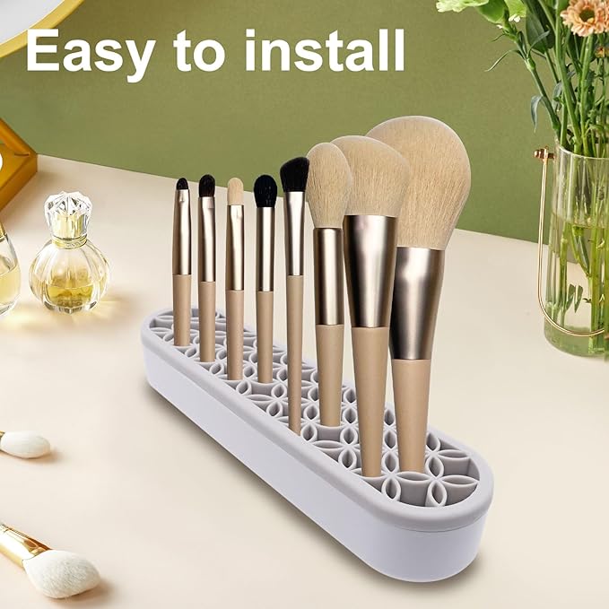 2Pcs Grey Silicone Makeup Brush Holder Stand Makeup Brush Storage Make Up Brushes Holder Organizer for Painting Pen Brushes Nail Clippers Drill Pens Ruler Sewing Craft Tools