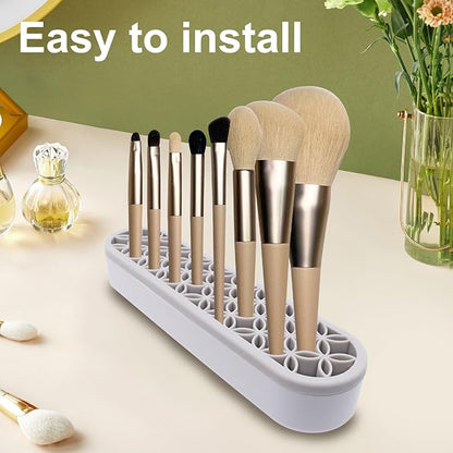 2Pcs Grey Silicone Makeup Brush Holder Stand Makeup Brush Storage Make Up Brushes Holder Organizer for Painting Pen Brushes Nail Clippers Drill Pens Ruler Sewing Craft Tools