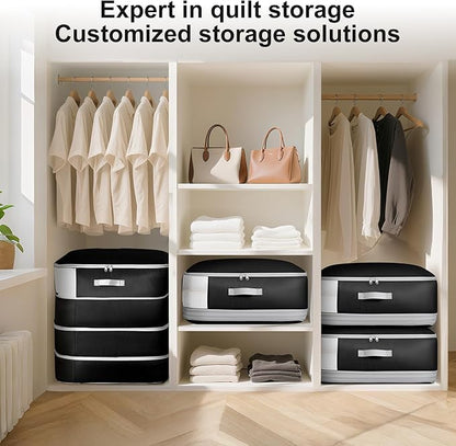 Comforter Storage Bag - 130L Large Capacity Blanket Storage Bags 4-Layer Ultra Space Saving Self Compression Organizer, Washable Compression Bags for Storage Comforter Blanket, 2-Pack, Black