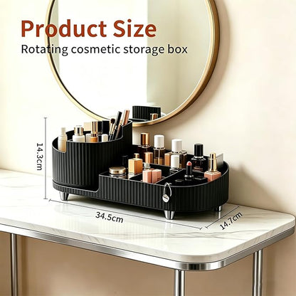 Makeup Organizer with 360° Rotating Brush Holder Cosmetic Storage for Cosmetics, Skincare, Perfume, Bathroom Vanity Desktop Organizer, Lotions Display Case (Black)