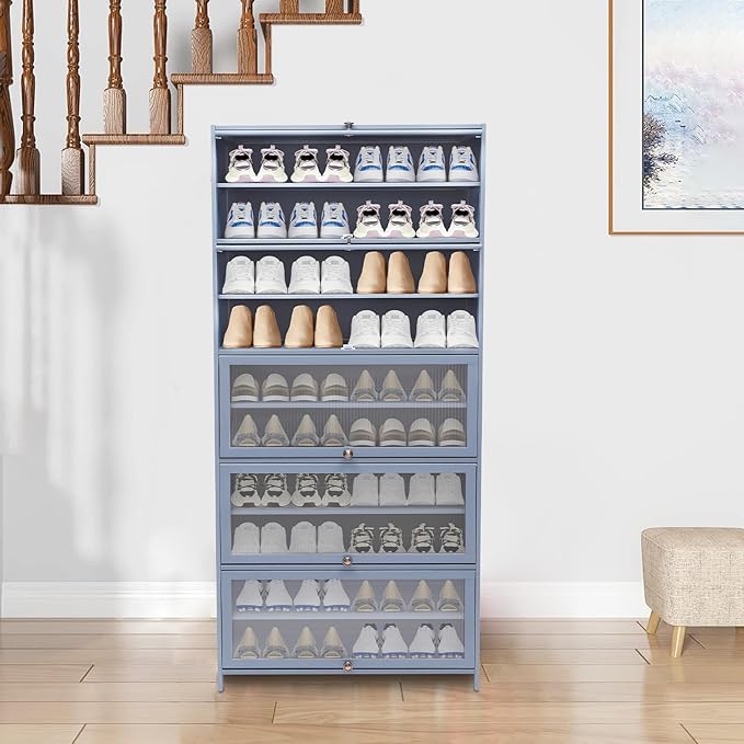 10 Tier Shoe Rack Organizer with Door, 40 Pairs Entryway Shoe Storage Cabinet Narrow Shoe Organizers and Storage Shoe Rack for Entryway Bedroom Hallway (Grayish Blue)