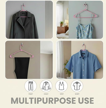 Utopia Home Plastic Hangers 50 Pack - Space Saving Clothes Hanger - Durable & Strong Closet Organizers and Storage with Built-in Strap Hooks - Essential for Shirts, Pants, Skirts & Coats (Pink)