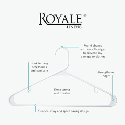 Royale Linens Plastic Hangers 20 Pack - White Clothes Hanger with Hooks – Heavy Duty Space Saving Coat Hangers Ideal for Everyday Use for Tops, Skirt, Dress, Shirts, Pants