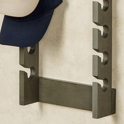 Touch of Class Wooden Ball Cap Display Wall Rack - Gray - Double - 20 Slots - Baseball Hat Display - Made of Wood - Class Racks for Hats - Organizer for Bedroom, Living Room, Entryway
