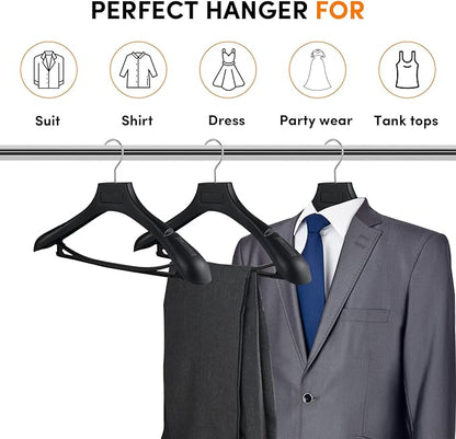 DEDU Suit Hangers for Men 20 Pack, Coat Hangers Non Slip Width 17.7", Black Extra WideThick Plastic with Pants Bar & Metal Hook
