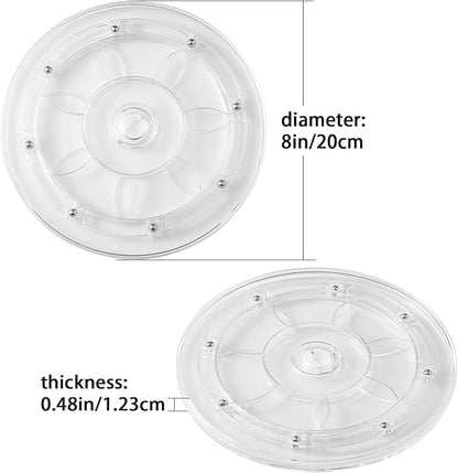 8-Inch Clear Acrylic Lazy Susan Turntable Organizer, 360° Ball Bearing Rotating Tray with Non-Skid Base for Kitchen, Cabinet, Jewelry Display, Decoration, Table Cake Bathrooms TV 1 Pack