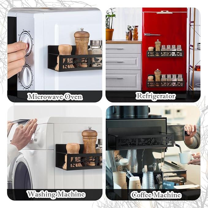 Beeveer 2 Pack Bird Magnetic Spice Rack for Refrigerator Metal Magnet Basket Shelf for Fridge Seasoning Storage Organizers Home Decor Kitchen Accessories