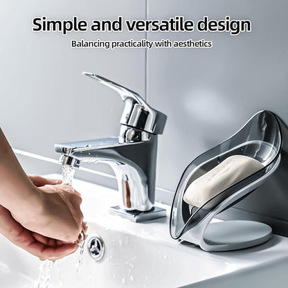 Leaf-Shaped Soap Dish – Premium Soap Bar Holder with Self-Drainage System – Bar Soap Holder for Shower, Bathroom Sink, Kitchen – Waterfall Soap Dish with Stand