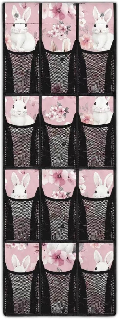 Bunny Flower Over The Door Organizer,Hanging Baskets with 12 Mesh Large Pockets,Door Back Shoe Organizers with 12 Mesh Pockets Baby Organizer Storage,Organizer Hanging with 2 Holes