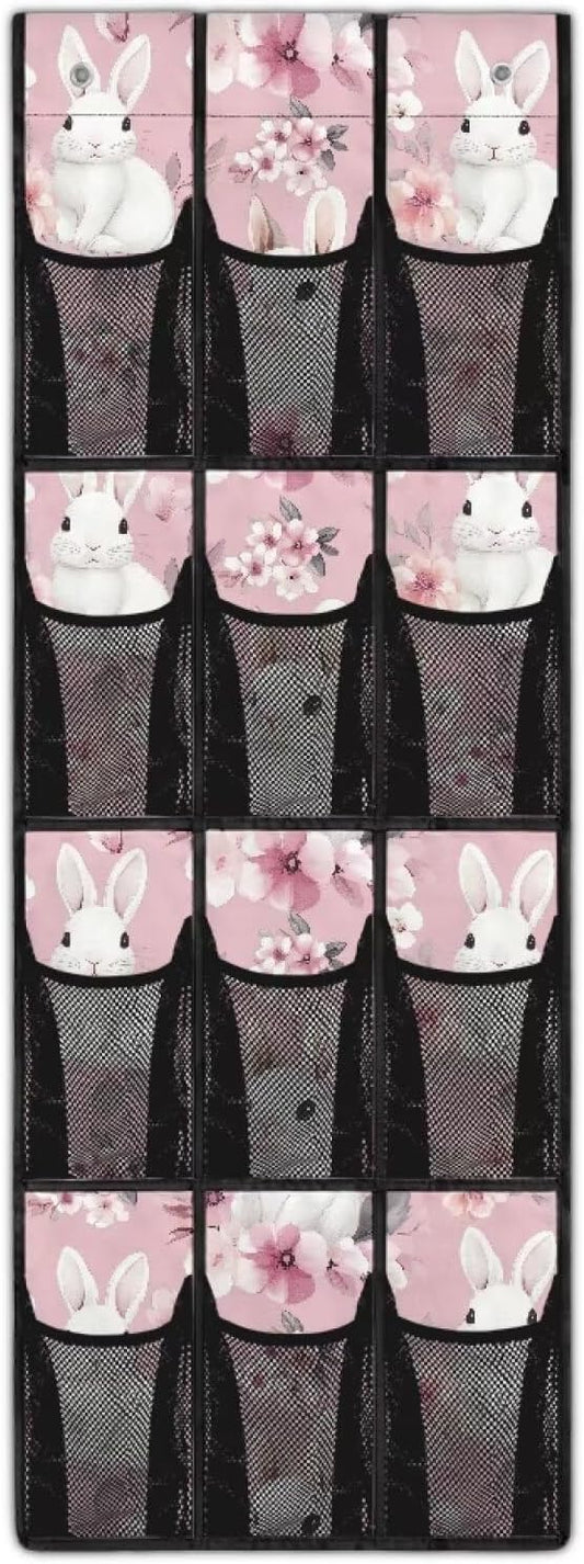 Bunny Flower Over The Door Organizer,Hanging Baskets with 12 Mesh Large Pockets,Door Back Shoe Organizers with 12 Mesh Pockets Baby Organizer Storage,Organizer Hanging with 2 Holes