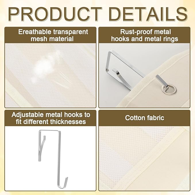 Batiyeer Over the Door Shoe Organizer Cotton Material 24 Large Breathable Mesh Pockets with 4 Pcs Hooks Closet Rack Hanger Holds up to 40 Lbs Space Saving Hanging Storage Holder