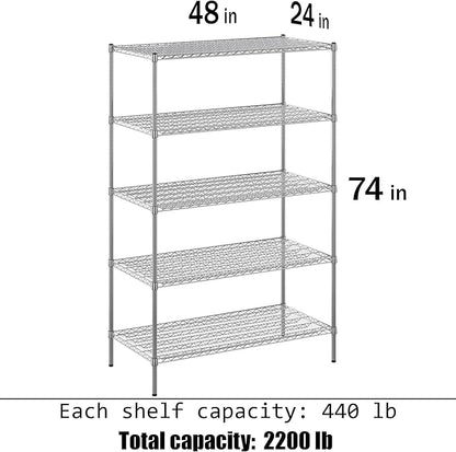 24" Deep x 48" Wide x 74" Height Wire Shelving Kit | 5-Tier | NSF Commercial Storage Rack Unit