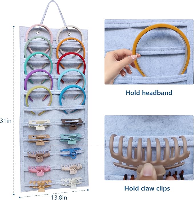 SMUK Hanging Headband Holder Organizer for Girls, Wall-mount Headband Storage Display for Women, Head Band Hair Accessories Organizer On Wall, Door, Wardrobe