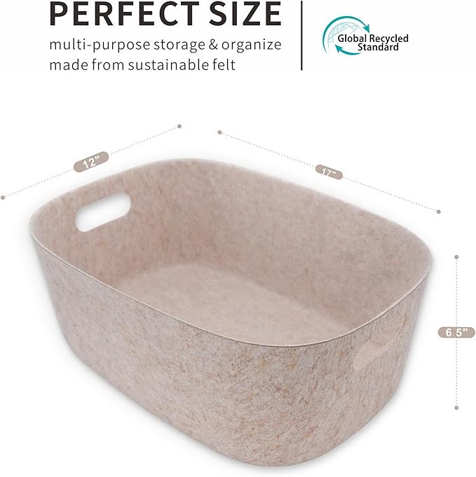 Welaxy Large Felt Storage Basket with Handles, Nodic Beige Open Bin for Shelves, Books, Toys, Laundry & Home Organization (Oatmeal)