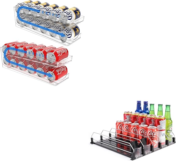 2 Pack Rolling Soda Can Dispenser for Refrigerator and Automatic Soda Can Organizer for Refrigerator Can Dispenser