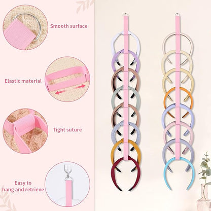 3 PCS Headband Holder Organizer for Girl,Hanging Hairband Storage for Women,Pink Hair Hoop Display Hair Accessories Organizer Bedroom College Dorm Decor