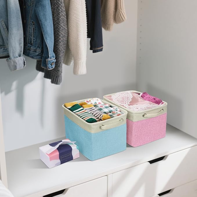 BALEINE 2 Pack Fabric Closet Storage Bins for Shelves, Linen Closet Organizers and Storage, Decorative Baskets for Organizing, Shelf, Clothes, Home, Office (Brown, 12"x8"x8")