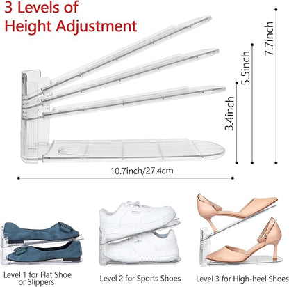Yes!Fresh Shoe Slots Organizer, Adjustable Shoe Rack Stacker Storage Space Saver, Three Deck Shoe Rack Holder for Closet Organization (Clear, 4 Pack)
